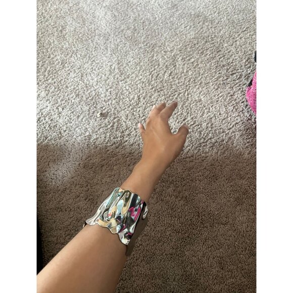 Large wide silver cuff bracelet big wavy bangle  chunky bold statement bracelet - Picture 5 of 7